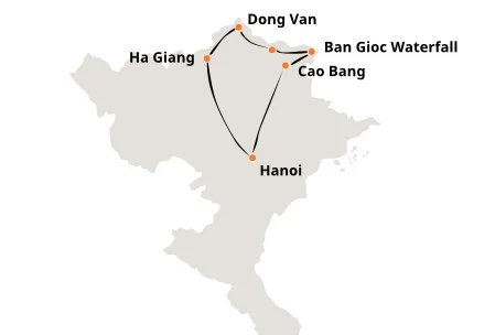 Ha Giang Cao Bang 5 Days 4 Nights route map